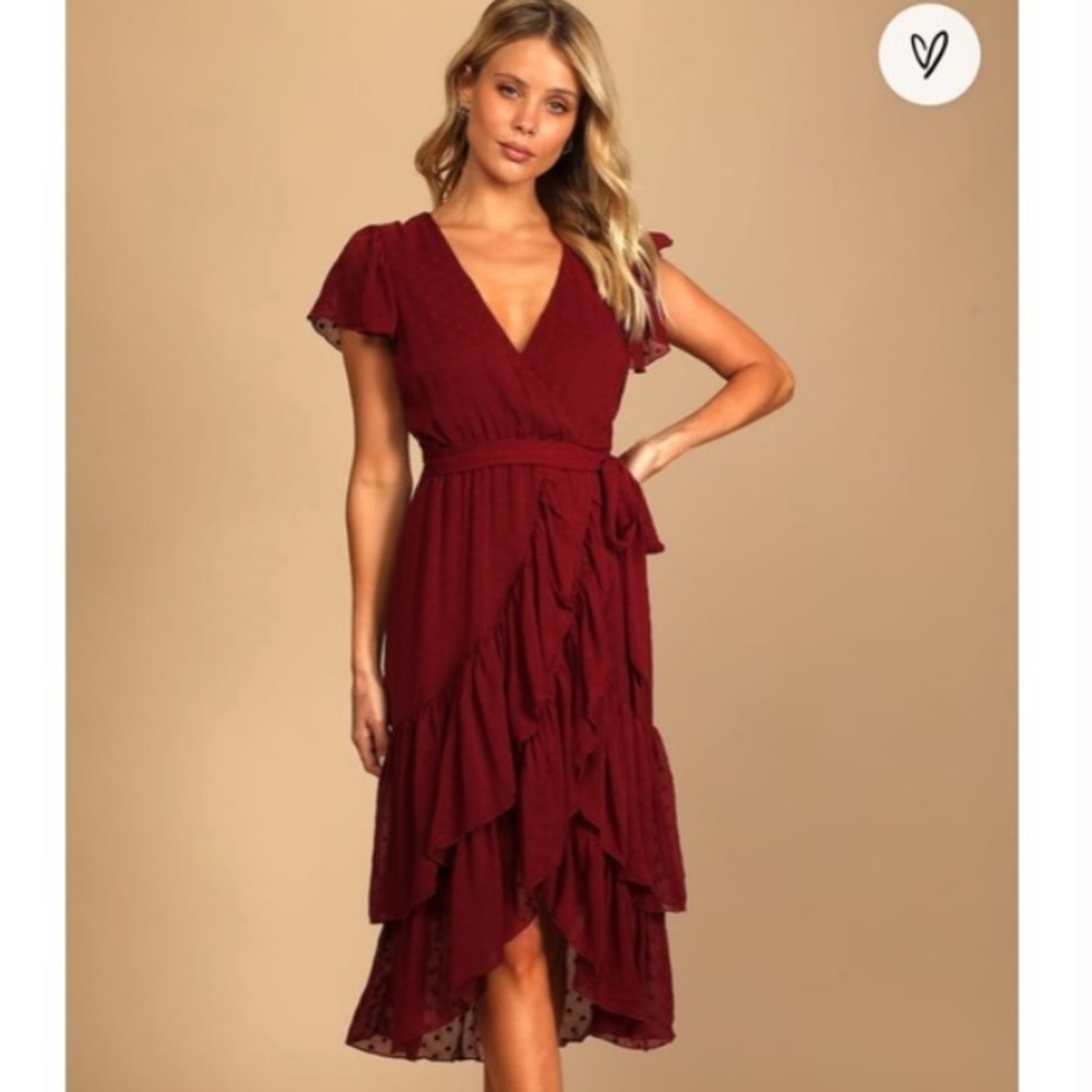 Lulus have harmony burgundy swiss dot dress